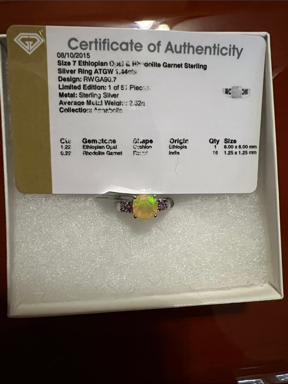 Sterling Silver Ethiopian Opal & Rhodolite Garnet Ring - Yellow-Green Opal